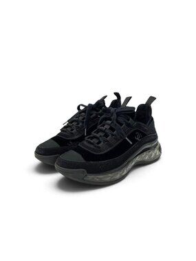 Chanel Sneakers Velour Suede Black CC Logo